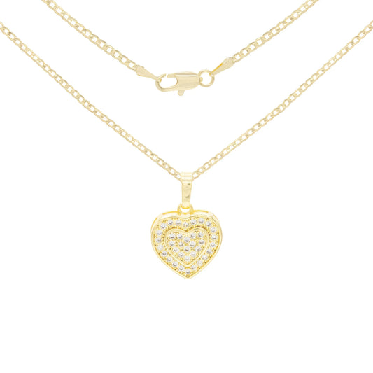 Women Heart CZ Pendant Necklace Set 14K Gold Filled Cuban Chain Jewelry 20"