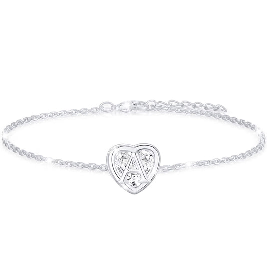 18K White Gold Plated Love Heart Initial Bracelets for Women Girls CZ S925 Sterling Silver Letter a Bracelet Birthday Christmas Jewelry Gifts Teen Mom Wife Adults Stocking Stuffers for Kids Age